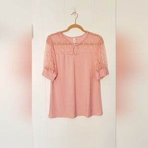 NY Collection Elegant Pink Sheer Sleeve Top
